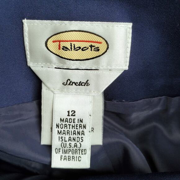 VTG Talbots Classic Stretch Cotton Pencil Skirt 12 Navy Blue Gold Neutral Career - Picture 4 of 11